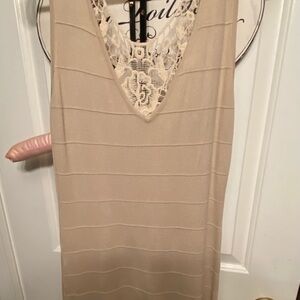 QED London Cream Dress with Lace Accent back